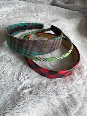 Set of 3 Plaid Headbands - Red, Green, Teal